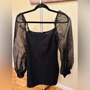 Lulu's Black Mini Dress with Sheer Sleeves
